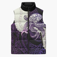 Purple Galaxy Polynesia Tribal Octopus Tattoo Sleeveless Puffer Jacket Pikake Lei Polynesian Pattern
