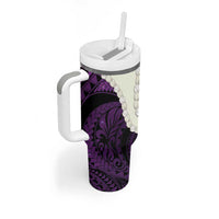 Purple Galaxy Polynesia Tribal Octopus Tattoo Tumbler With Handle Pikake Lei Polynesian Pattern