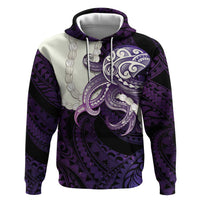 Purple Galaxy Polynesia Tribal Octopus Tattoo Zip Hoodie Pikake Lei Polynesian Pattern