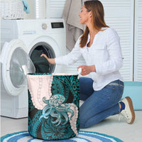 Teal Galaxy Polynesia Tribal Octopus Tattoo Laundry Basket Pikake Lei Polynesian Pattern