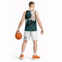 Teal Galaxy Polynesia Tribal Octopus Tattoo Basketball Jersey Pikake Lei Polynesian Pattern