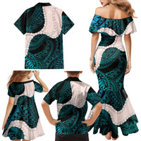 Teal Galaxy Polynesia Tribal Octopus Tattoo Family Matching Mermaid Dress and Hawaiian Shirt Pikake Lei Polynesian Pattern LT14 - Polynesian Pride