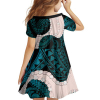 Teal Galaxy Polynesia Tribal Octopus Tattoo Family Matching Off The Shoulder Long Sleeve Dress and Hawaiian Shirt Pikake Lei Polynesian Pattern LT14 - Polynesian Pride