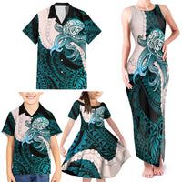 Teal Galaxy Polynesia Tribal Octopus Tattoo Family Matching Tank Maxi Dress and Hawaiian Shirt Pikake Lei Polynesian Pattern LT14 - Polynesian Pride