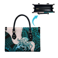 Teal Galaxy Polynesia Tribal Octopus Tattoo Leather Bag Pikake Lei Polynesian Pattern