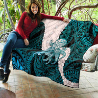 Teal Galaxy Polynesia Tribal Octopus Tattoo Quilt Pikake Lei Polynesian Pattern