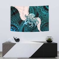 Teal Galaxy Polynesia Tribal Octopus Tattoo Tapestry Pikake Lei Polynesian Pattern