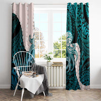 Teal Galaxy Polynesia Tribal Octopus Tattoo Window Curtain Pikake Lei Polynesian Pattern