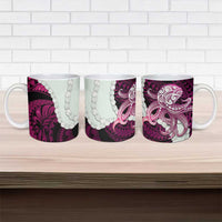 Pink Galaxy Polynesia Tribal Octopus Tattoo Ceramic Mug Pikake Lei Polynesian Pattern