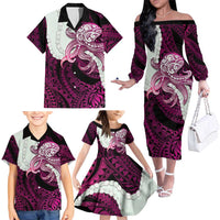 Pink Galaxy Polynesia Tribal Octopus Tattoo Family Matching Off The Shoulder Long Sleeve Dress and Hawaiian Shirt Pikake Lei Polynesian Pattern LT14 - Polynesian Pride