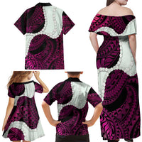 Pink Galaxy Polynesia Tribal Octopus Tattoo Family Matching Off Shoulder Maxi Dress and Hawaiian Shirt Pikake Lei Polynesian Pattern LT14 - Polynesian Pride