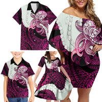Pink Galaxy Polynesia Tribal Octopus Tattoo Family Matching Off Shoulder Short Dress and Hawaiian Shirt Pikake Lei Polynesian Pattern LT14 - Polynesian Pride