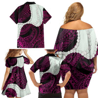 Pink Galaxy Polynesia Tribal Octopus Tattoo Family Matching Off Shoulder Short Dress and Hawaiian Shirt Pikake Lei Polynesian Pattern LT14 - Polynesian Pride