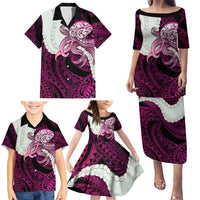 Pink Galaxy Polynesia Tribal Octopus Tattoo Family Matching Puletasi and Hawaiian Shirt Pikake Lei Polynesian Pattern