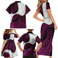 Pink Galaxy Polynesia Tribal Octopus Tattoo Family Matching Short Sleeve Bodycon Dress and Hawaiian Shirt Pikake Lei Polynesian Pattern LT14 - Polynesian Pride