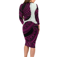 Pink Galaxy Polynesia Tribal Octopus Tattoo Long Sleeve Bodycon Dress Pikake Lei Polynesian Pattern