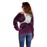 Pink Galaxy Polynesia Tribal Octopus Tattoo Off Shoulder Sweater Pikake Lei Polynesian Pattern