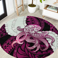 Pink Galaxy Polynesia Tribal Octopus Tattoo Round Carpet Pikake Lei Polynesian Pattern