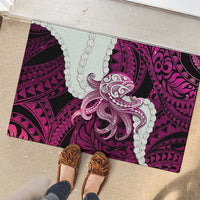 Pink Galaxy Polynesia Tribal Octopus Tattoo Rubber Doormat Pikake Lei Polynesian Pattern