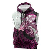 Pink Galaxy Polynesia Tribal Octopus Tattoo Sleeveless Zip Hoodie Pikake Lei Polynesian Pattern