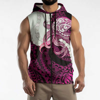 Pink Galaxy Polynesia Tribal Octopus Tattoo Sleeveless Zip Hoodie Pikake Lei Polynesian Pattern