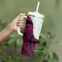 Pink Galaxy Polynesia Tribal Octopus Tattoo Tumbler With Handle Pikake Lei Polynesian Pattern