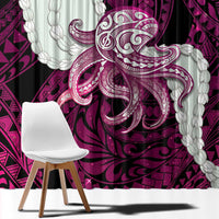 Pink Galaxy Polynesia Tribal Octopus Tattoo Window Curtain Pikake Lei Polynesian Pattern