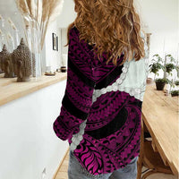 Pink Galaxy Polynesia Tribal Octopus Tattoo Women Casual Shirt Pikake Lei Polynesian Pattern