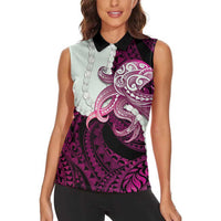 Pink Galaxy Polynesia Tribal Octopus Tattoo Women Sleeveless Polo Shirt Pikake Lei Polynesian Pattern