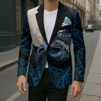 Blue Galaxy Polynesia Tribal Octopus Tattoo Blazer Pikake Lei Polynesian Pattern