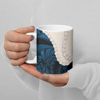 Blue Galaxy Polynesia Tribal Octopus Tattoo Ceramic Mug Pikake Lei Polynesian Pattern