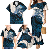 Blue Galaxy Polynesia Tribal Octopus Tattoo Family Matching Mermaid Dress and Hawaiian Shirt Pikake Lei Polynesian Pattern LT14 - Polynesian Pride