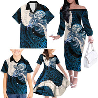 Blue Galaxy Polynesia Tribal Octopus Tattoo Family Matching Off The Shoulder Long Sleeve Dress and Hawaiian Shirt Pikake Lei Polynesian Pattern LT14 - Polynesian Pride