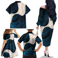 Blue Galaxy Polynesia Tribal Octopus Tattoo Family Matching Off The Shoulder Long Sleeve Dress and Hawaiian Shirt Pikake Lei Polynesian Pattern LT14 - Polynesian Pride