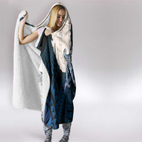 Blue Galaxy Polynesia Tribal Octopus Tattoo Hooded Blanket Pikake Lei Polynesian Pattern