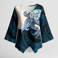 Blue Galaxy Polynesia Tribal Octopus Tattoo Kimono Sleeve Blouse Pikake Lei Polynesian Pattern