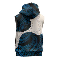 Blue Galaxy Polynesia Tribal Octopus Tattoo Sleeveless Zip Hoodie Pikake Lei Polynesian Pattern