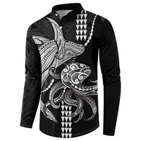 Kanaloa Aloha Hawaii Button Sweatshirt Humpback Whale Octopus Tattoo Kakau Pattern