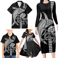 Kanaloa Aloha Hawaii Family Matching Long Sleeve Bodycon Dress and Hawaiian Shirt Humpback Whale Octopus Tattoo Kakau Pattern LT14 - Polynesian Pride