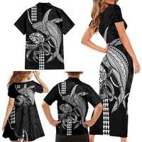 Kanaloa Aloha Hawaii Family Matching Short Sleeve Bodycon Dress and Hawaiian Shirt Humpback Whale Octopus Tattoo Kakau Pattern LT14 - Polynesian Pride