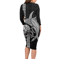 Kanaloa Aloha Hawaii Long Sleeve Bodycon Dress Humpback Whale Octopus Tattoo Kakau Pattern