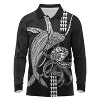 Kanaloa Aloha Hawaii Long Sleeve Polo Shirt Humpback Whale Octopus Tattoo Kakau Pattern