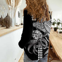 Kanaloa Aloha Hawaii Women Casual Shirt Humpback Whale Octopus Tattoo Kakau Pattern