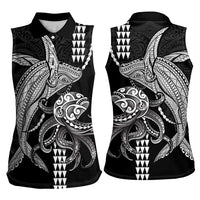 Kanaloa Aloha Hawaii Women Sleeveless Polo Shirt Humpback Whale Octopus Tattoo Kakau Pattern LT14 - Polynesian Pride