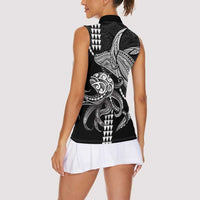 Kanaloa Aloha Hawaii Women Sleeveless Polo Shirt Humpback Whale Octopus Tattoo Kakau Pattern LT14 - Polynesian Pride