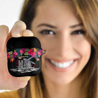 Personalised Hawaii AirPods Case Humpback Whale Tattoo With Tropical Flowers Black