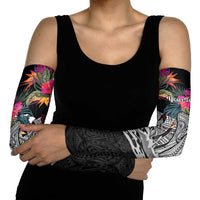 Personalised Hawaii Arm Sleeves Humpback Whale Tattoo With Tropical Flowers Black