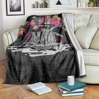 Personalised Hawaii Blanket Humpback Whale Tattoo With Tropical Flowers Black