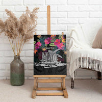 Personalised Hawaii Canvas Wall Art Humpback Whale Tattoo With Tropical Flowers Black