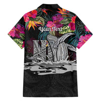 Personalised Hawaii Hawaiian Shirt Humpback Whale Tattoo With Tropical Flowers Black